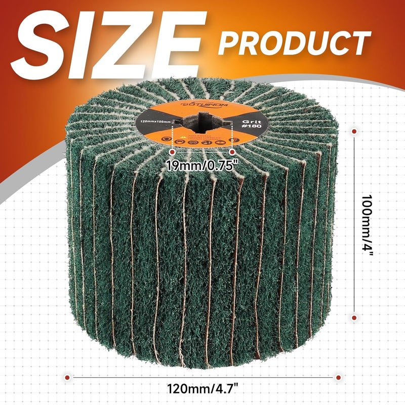 POTUINOM Non-Woven Wheel Surface Conditioning Tool, 180 Grit 120 x 100 x 19 mm Abrasive Drawing Polishing Wheel with Sandpaper for Wood Metal Burnishing Wheel 4.7"x 4" - Image 2